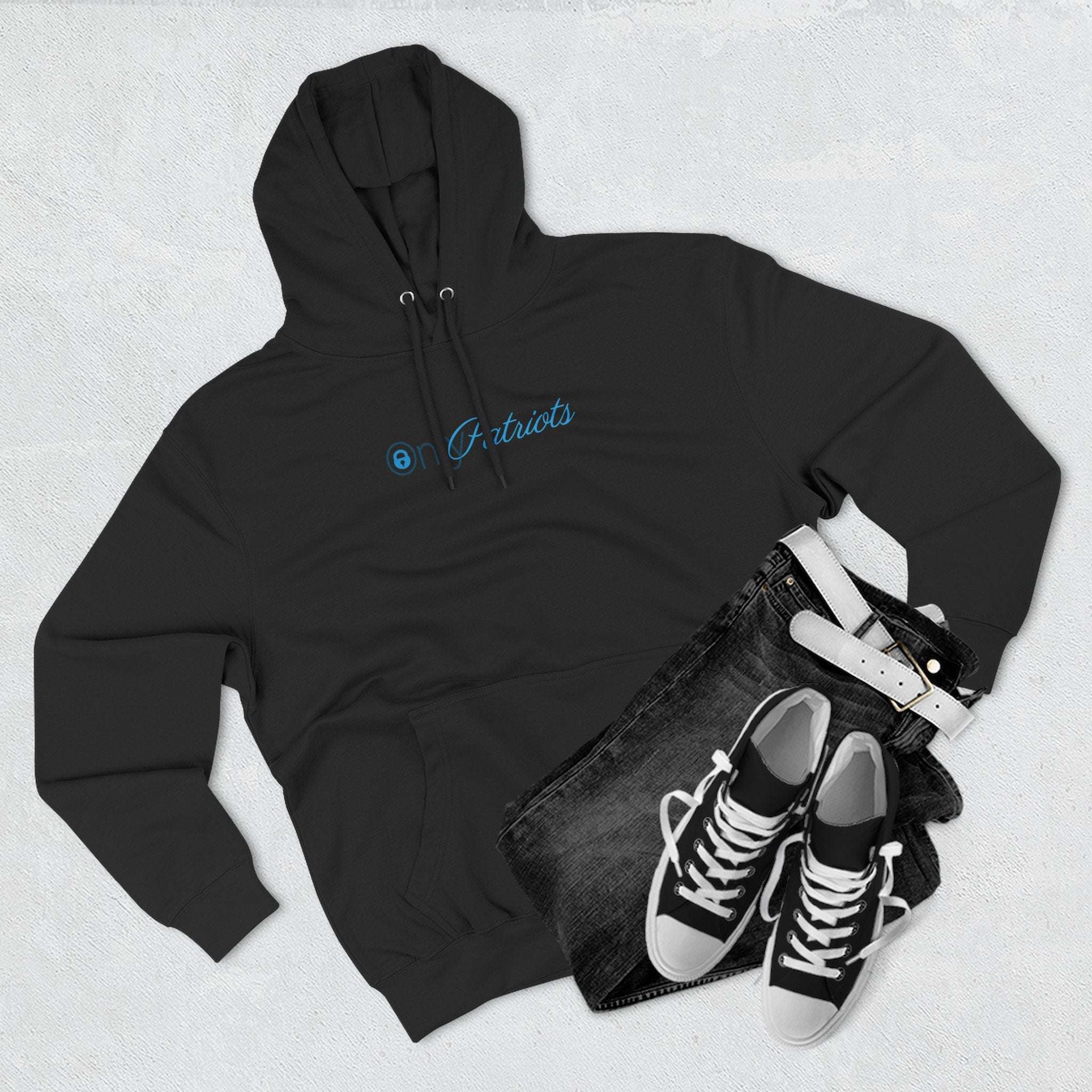 Only Patriots Three-Panel Fleece Hoodie - Cozy Patriots .CO Apparel - The Patriots .co