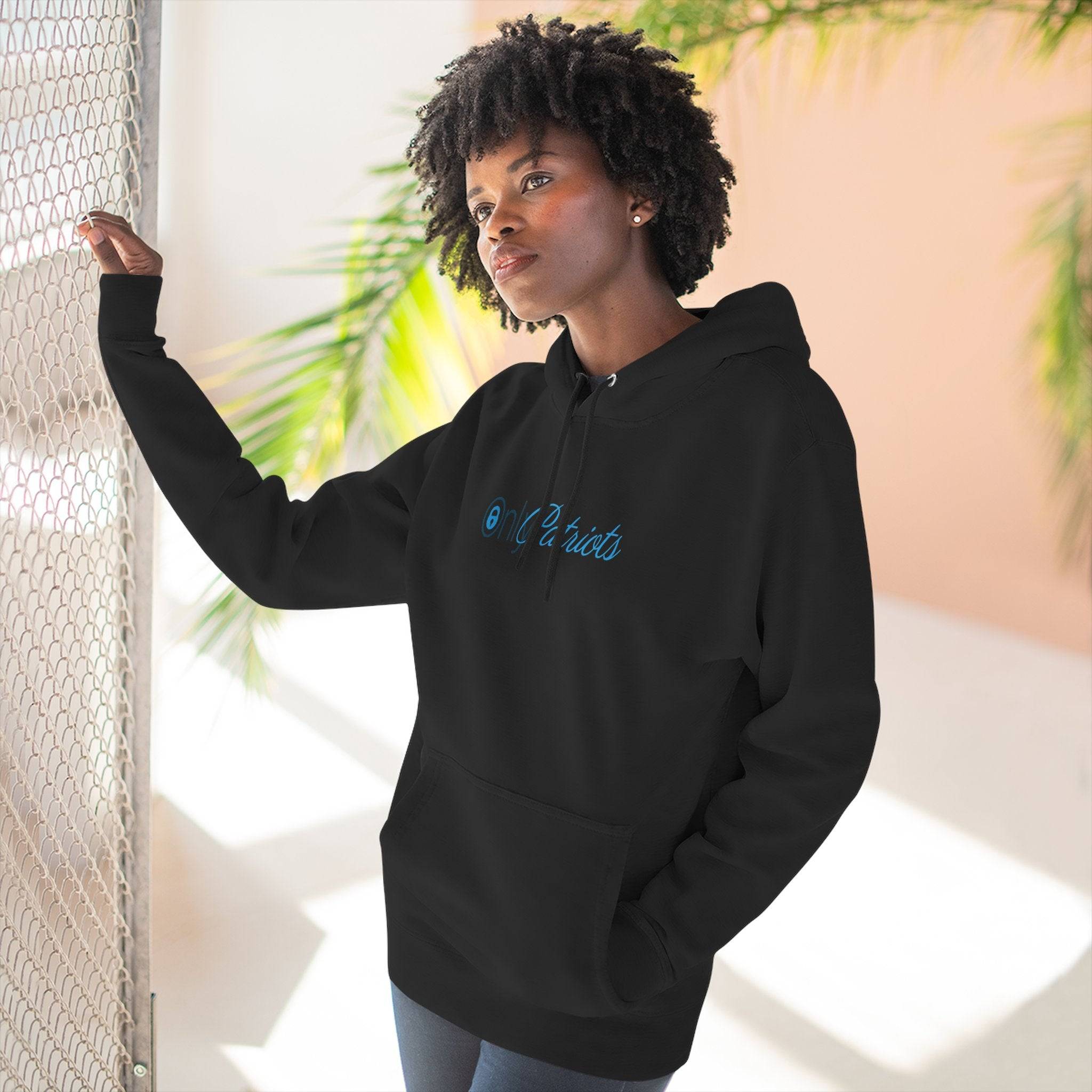 Only Patriots Three-Panel Fleece Hoodie - Cozy Patriots .CO Apparel - The Patriots .co