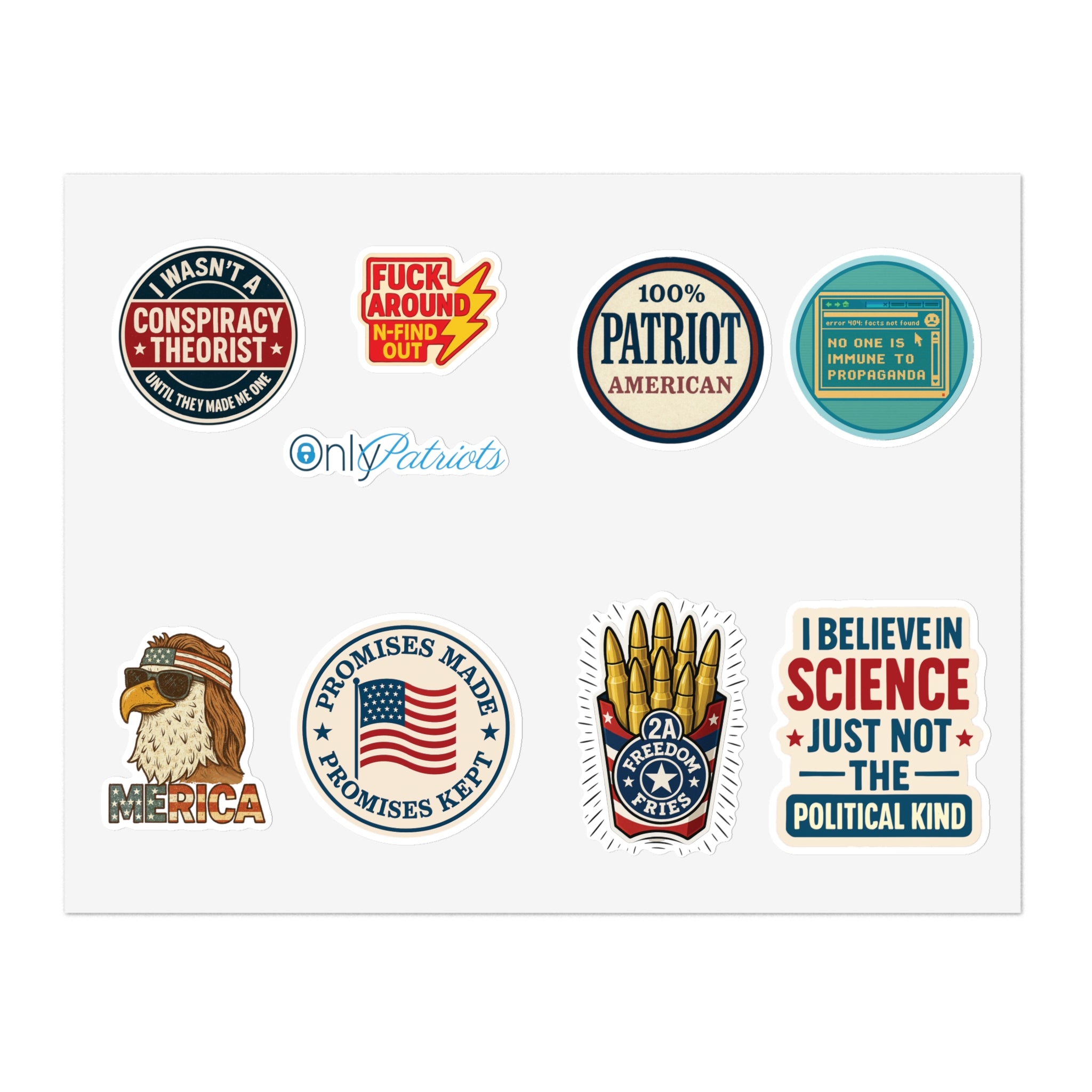 Fun Sticker Sheet Bundle - 5pcs; Includes Political, Science, and Patriot Themes - The Patriots .co