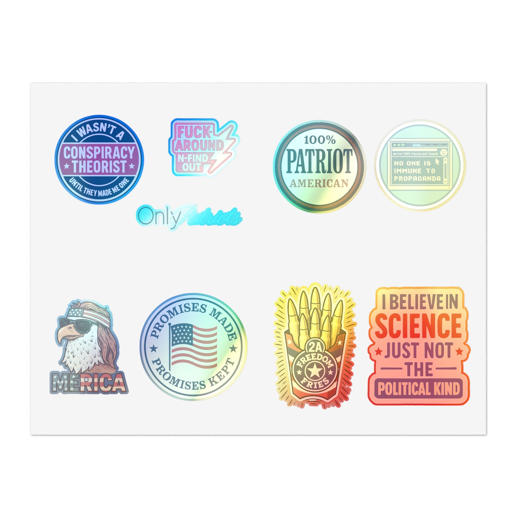 Fun Sticker Sheet Bundle - 5pcs; Includes Political, Science, and Patriot Themes - The Patriots .co
