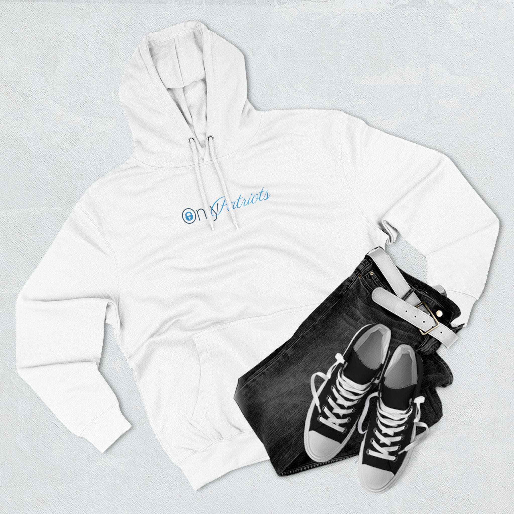Only Patriots Three-Panel Fleece Hoodie - Cozy Patriots .CO Apparel - The Patriots .co