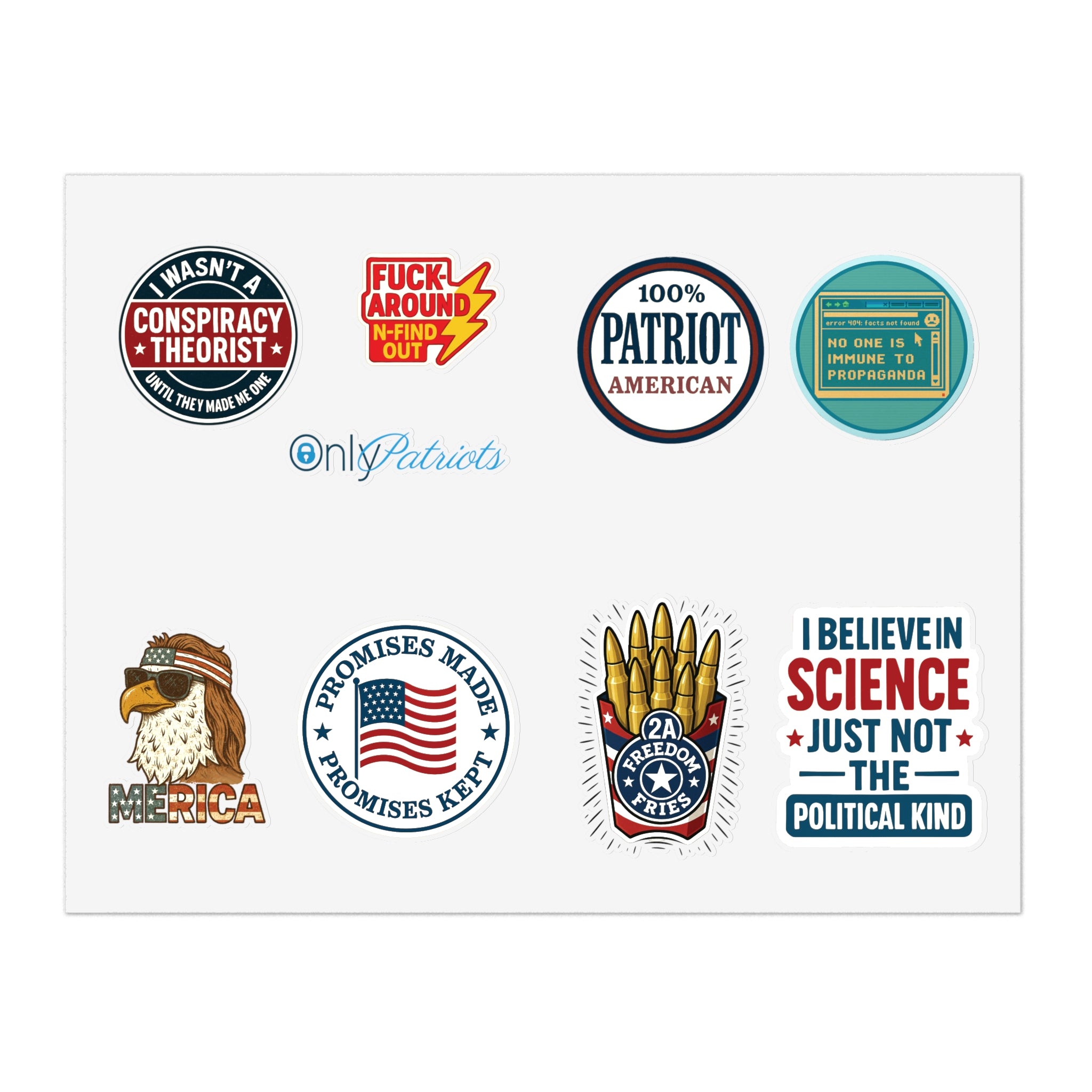 Fun Sticker Sheet Bundle - 5pcs; Includes Political, Science, and Patriot Themes - The Patriots .co